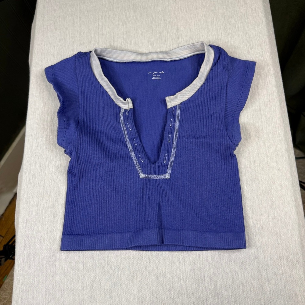 urban‎ outfitters Out From Under Ribbed V-Neck Crop Top Blue  XS S Womens